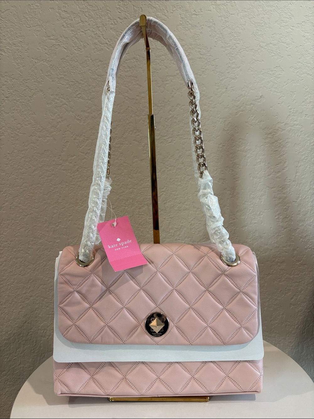 NWT Kate Spade Flap Quilted Shoulder Bag in Rose Smoke